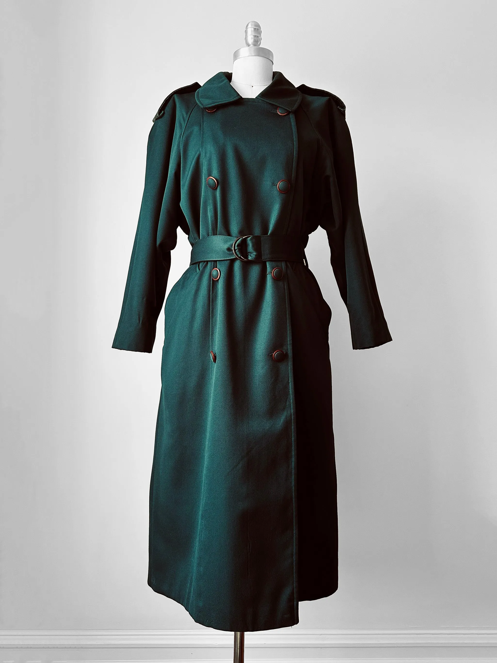 1980s Green Belted Wool Double Breasted Coat - Sz. S/M