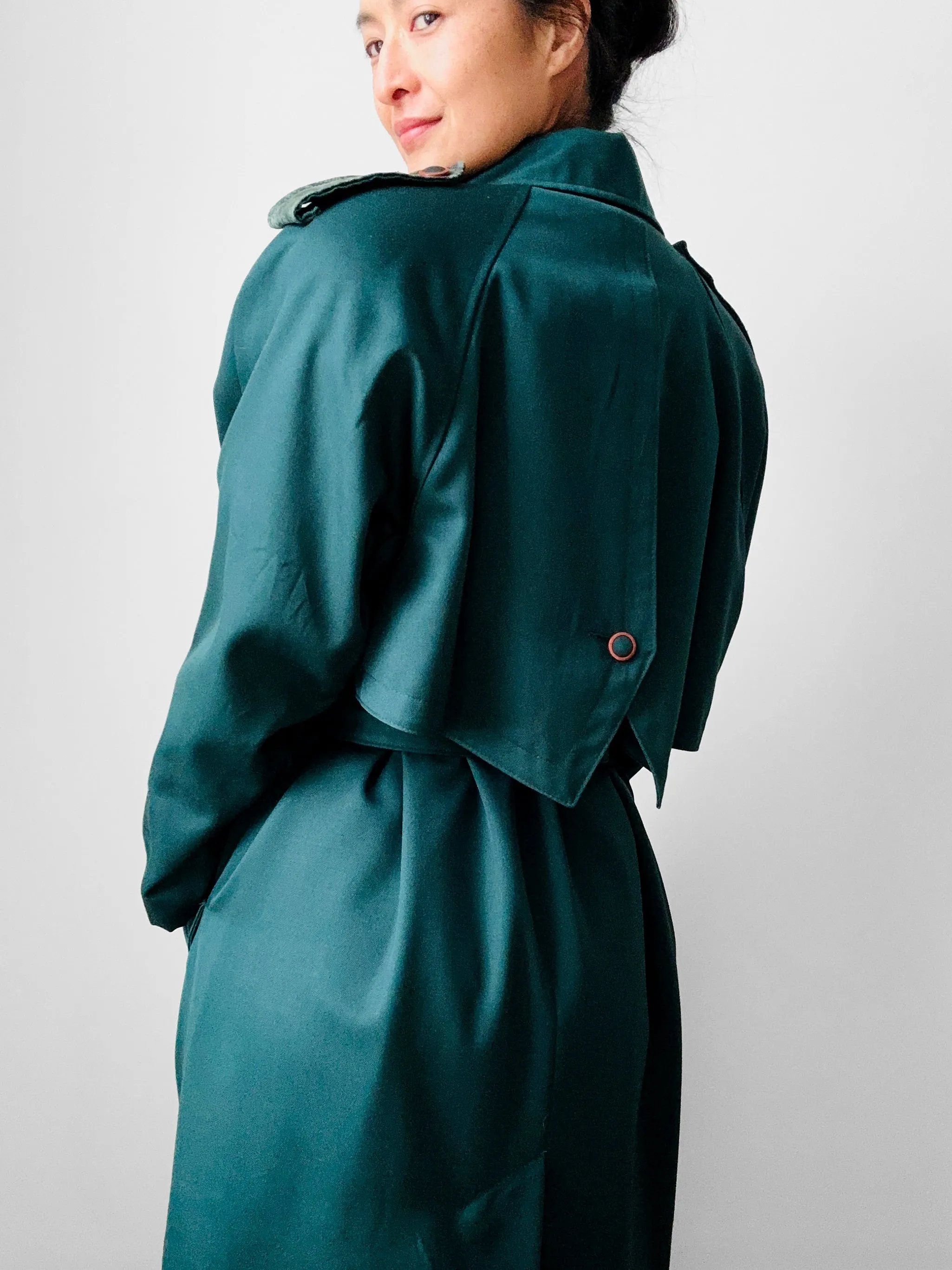 1980s Green Belted Wool Double Breasted Coat - Sz. S/M