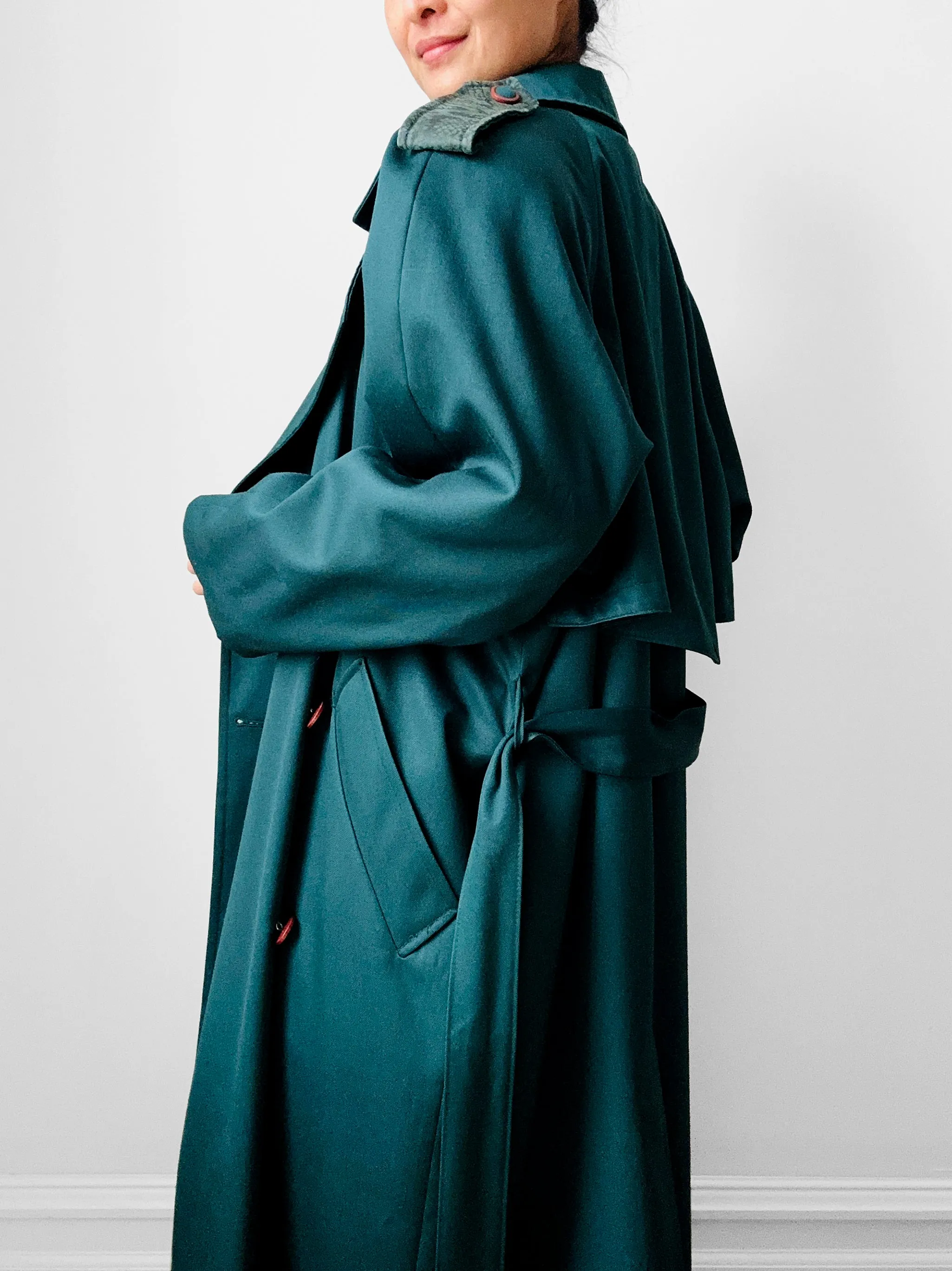 1980s Green Belted Wool Double Breasted Coat - Sz. S/M