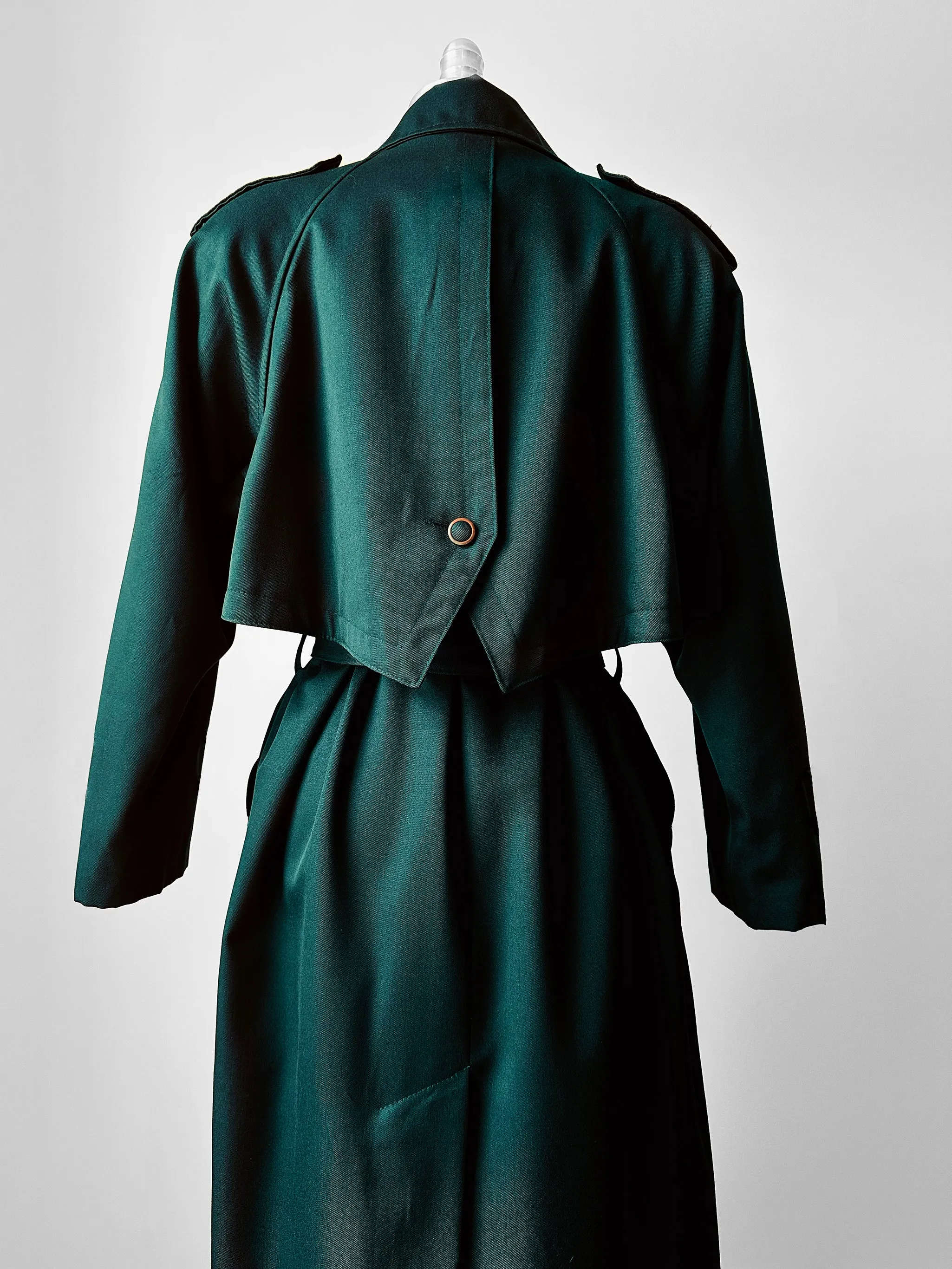 1980s Green Belted Wool Double Breasted Coat - Sz. S/M