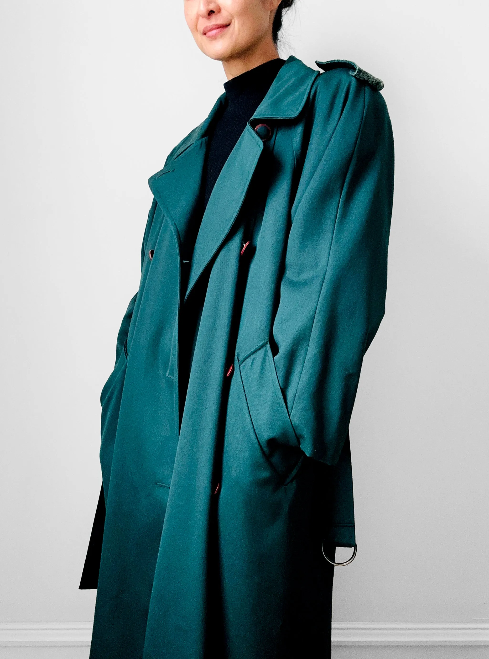 1980s Green Belted Wool Double Breasted Coat - Sz. S/M