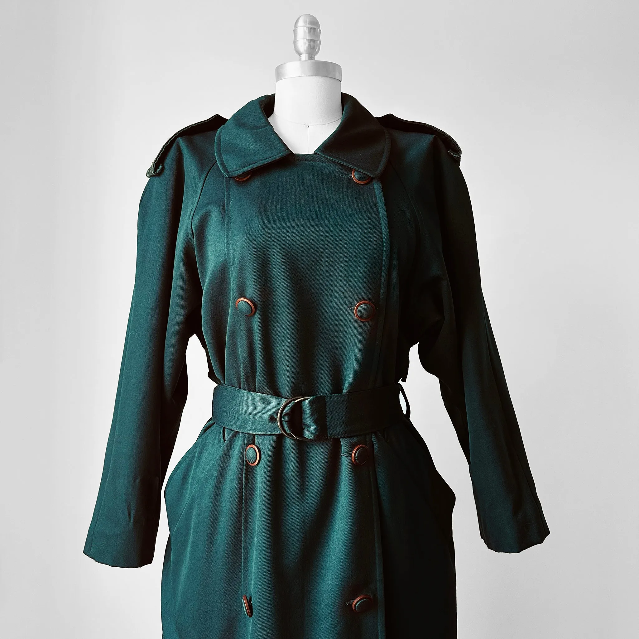 1980s Green Belted Wool Double Breasted Coat - Sz. S/M