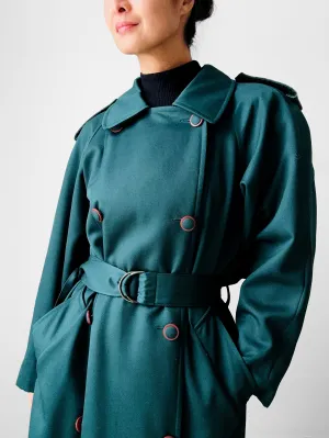 1980s Green Belted Wool Double Breasted Coat - Sz. S/M