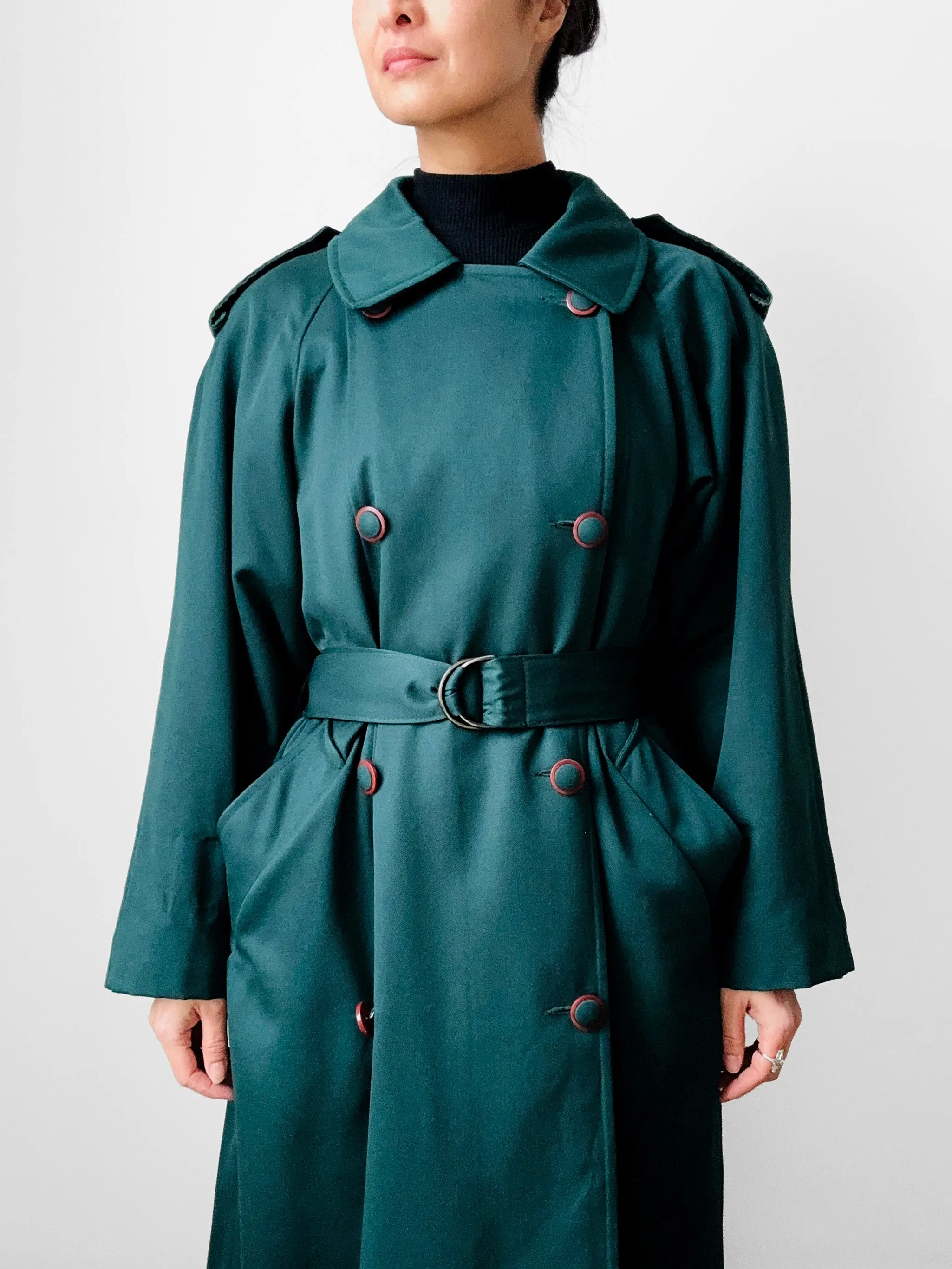 1980s Green Belted Wool Double Breasted Coat - Sz. S/M