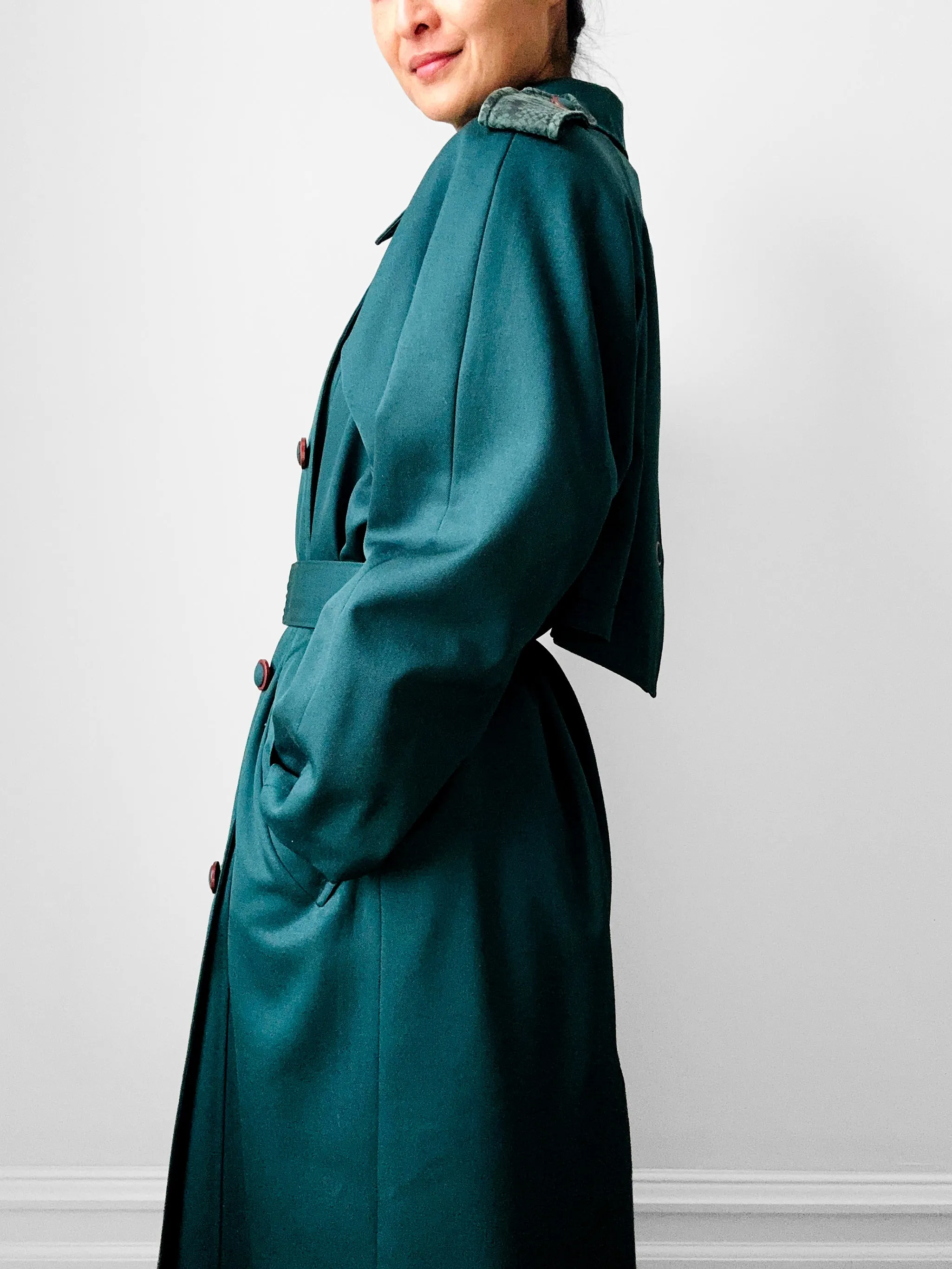 1980s Green Belted Wool Double Breasted Coat - Sz. S/M