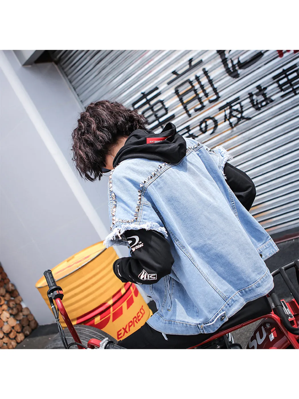 Anna-Kaci Women's Button Up Distressed Jeans Punk Denim Vest Sleeveless Jean Jackets With Rivets