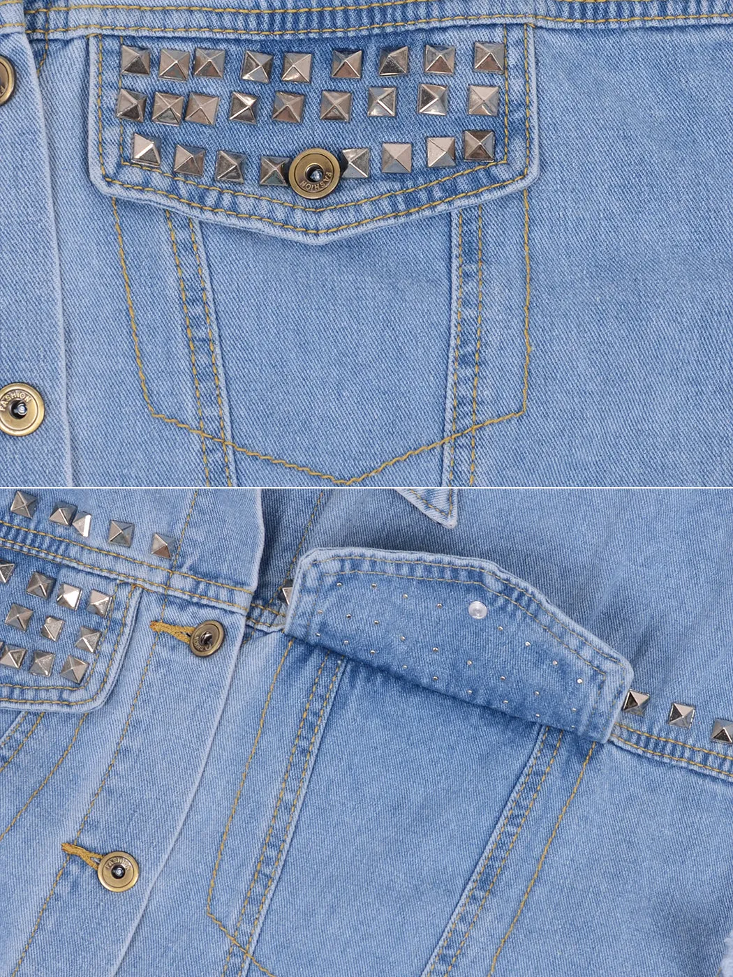 Anna-Kaci Women's Button Up Distressed Jeans Punk Denim Vest Sleeveless Jean Jackets With Rivets