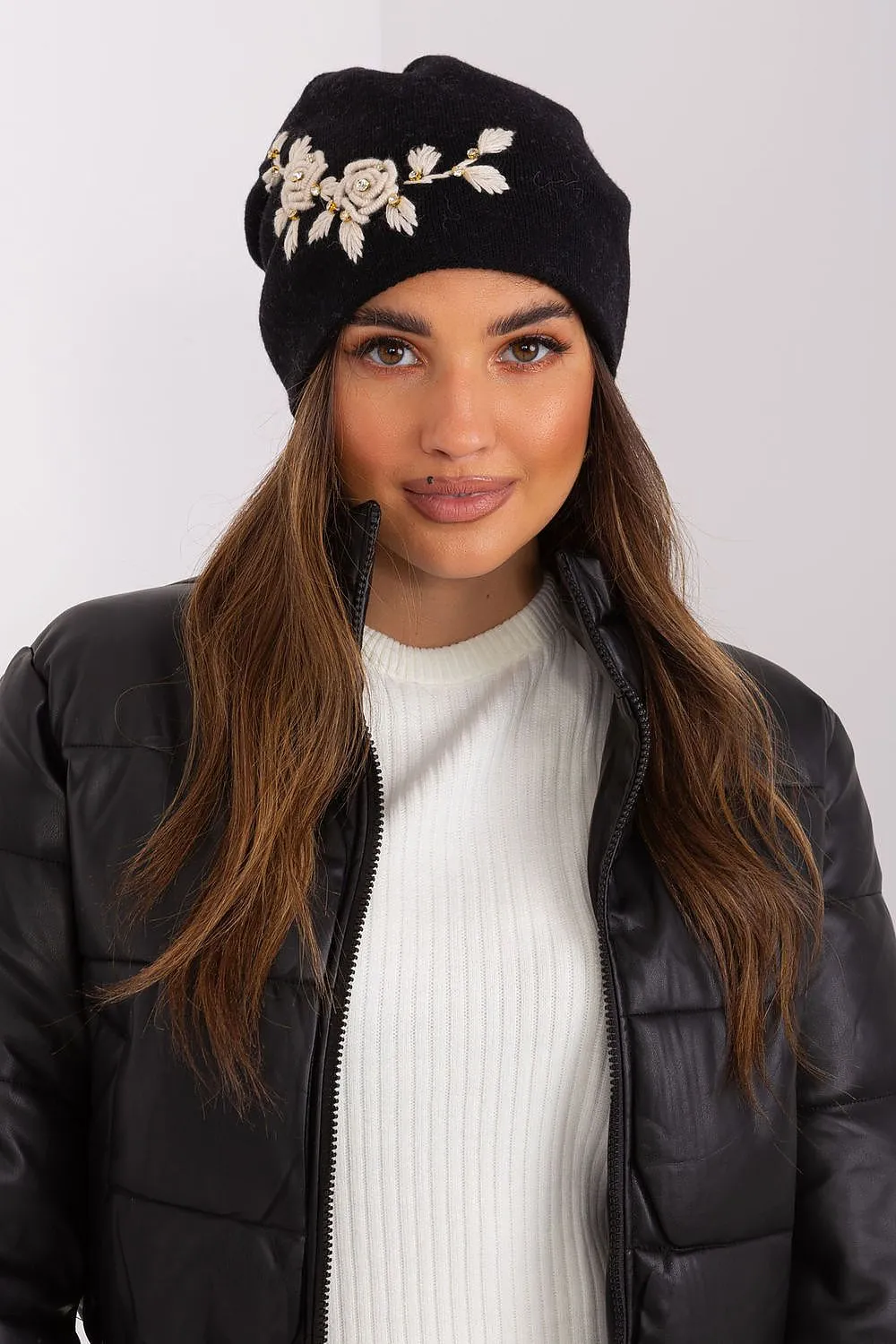 A.T. European Women's Acrylic Cashmere Winter Cap with Decorative Applique