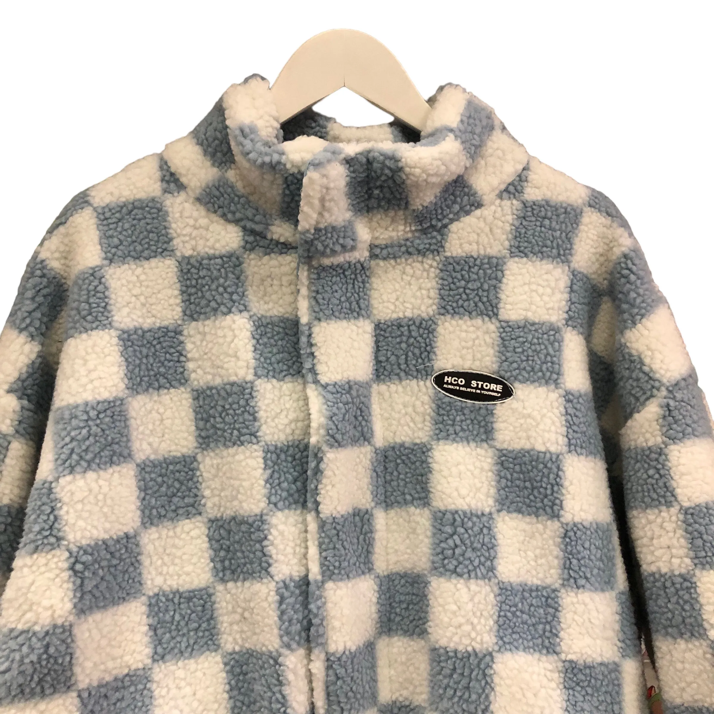 BACK IN STOCK! Reversible Blue and White Checkered Print Fleece Jacket