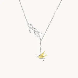 Bird & Leaves Silver & 18K Gold Plating Necklace