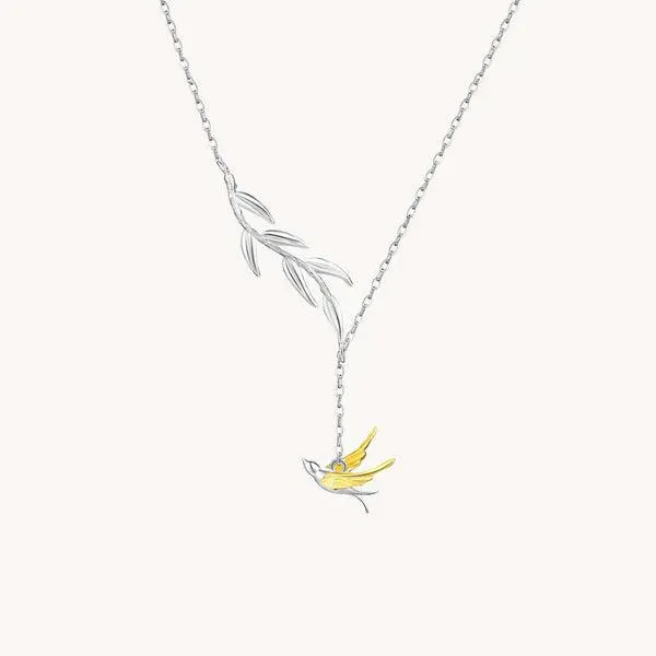 Bird & Leaves Silver & 18K Gold Plating Necklace