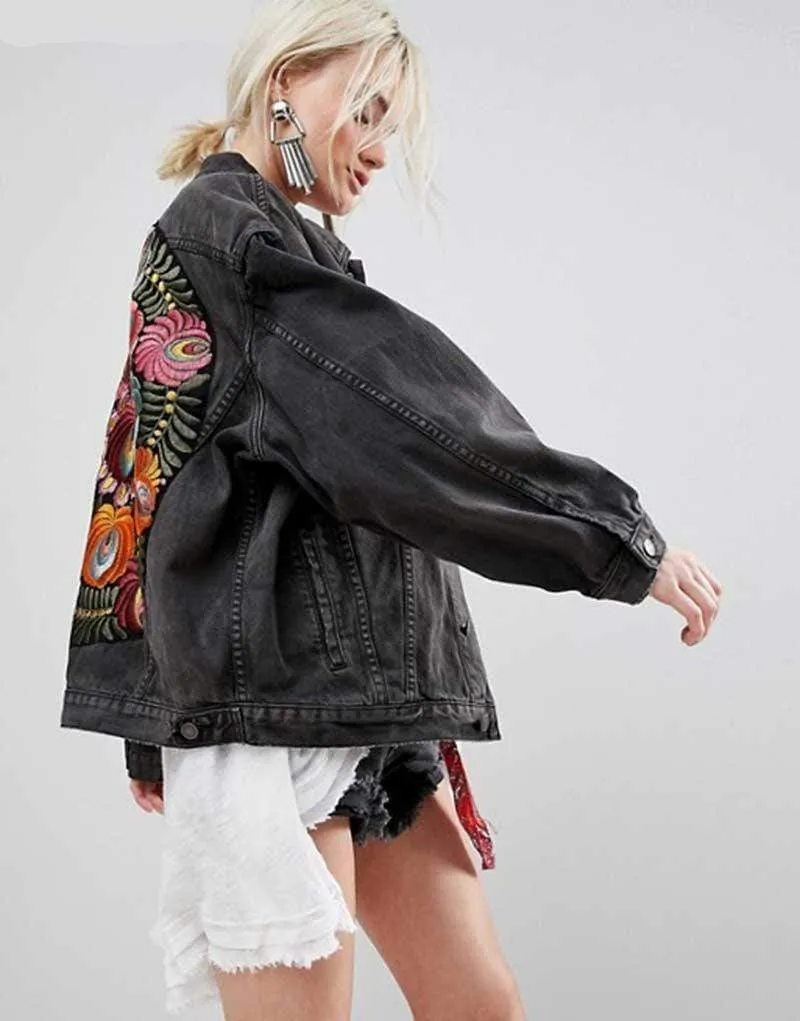 Black Boho Denim Jacket