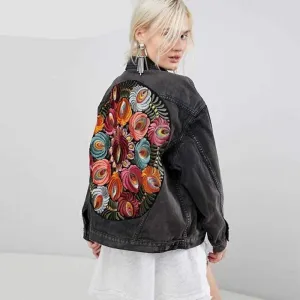 Black Boho Denim Jacket