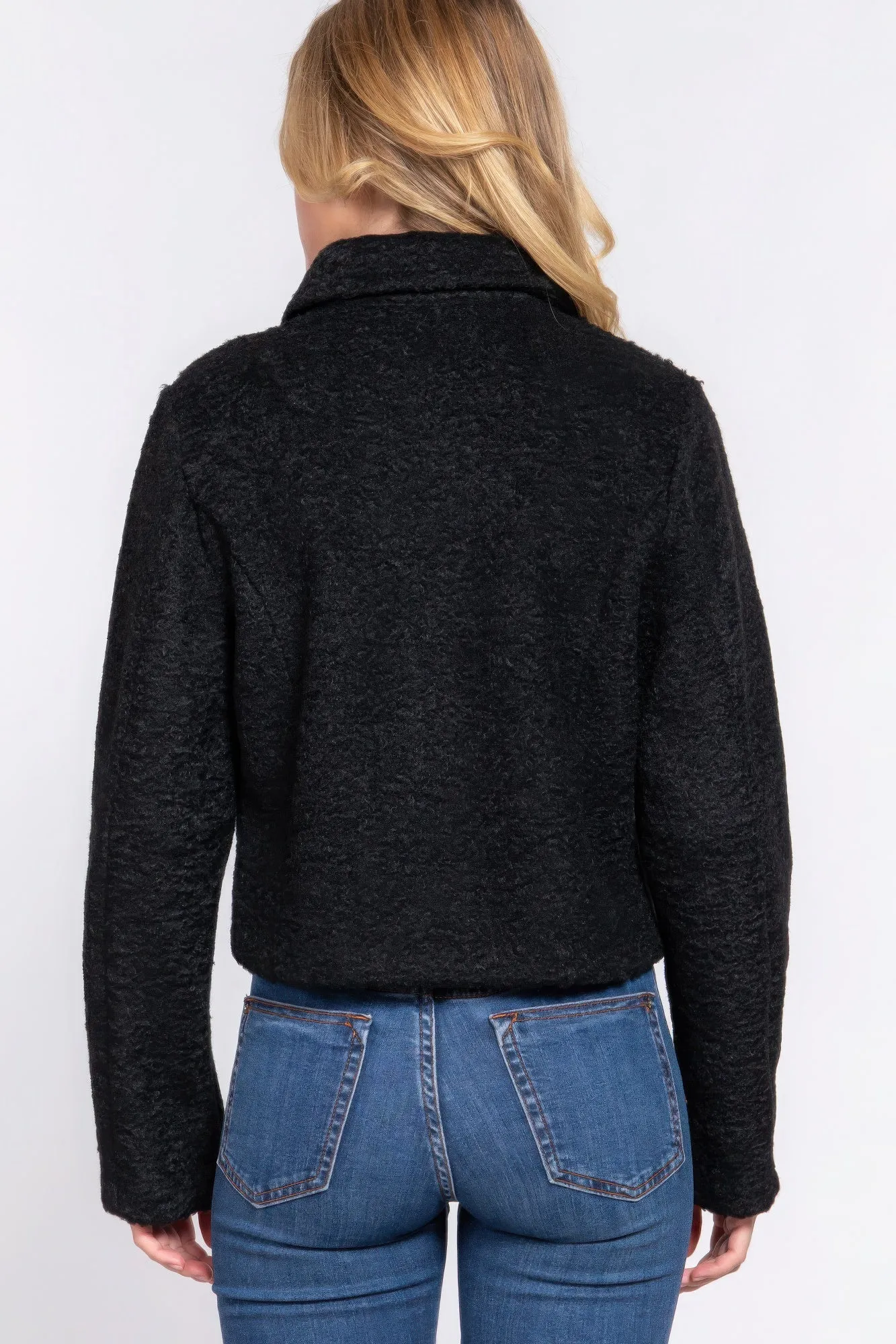 Black Long Sleeve Teddy Fleece Short Jacket