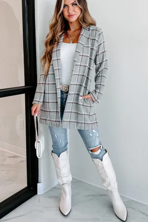 Fact Checker Plaid Open Front Coat (Heather Grey)