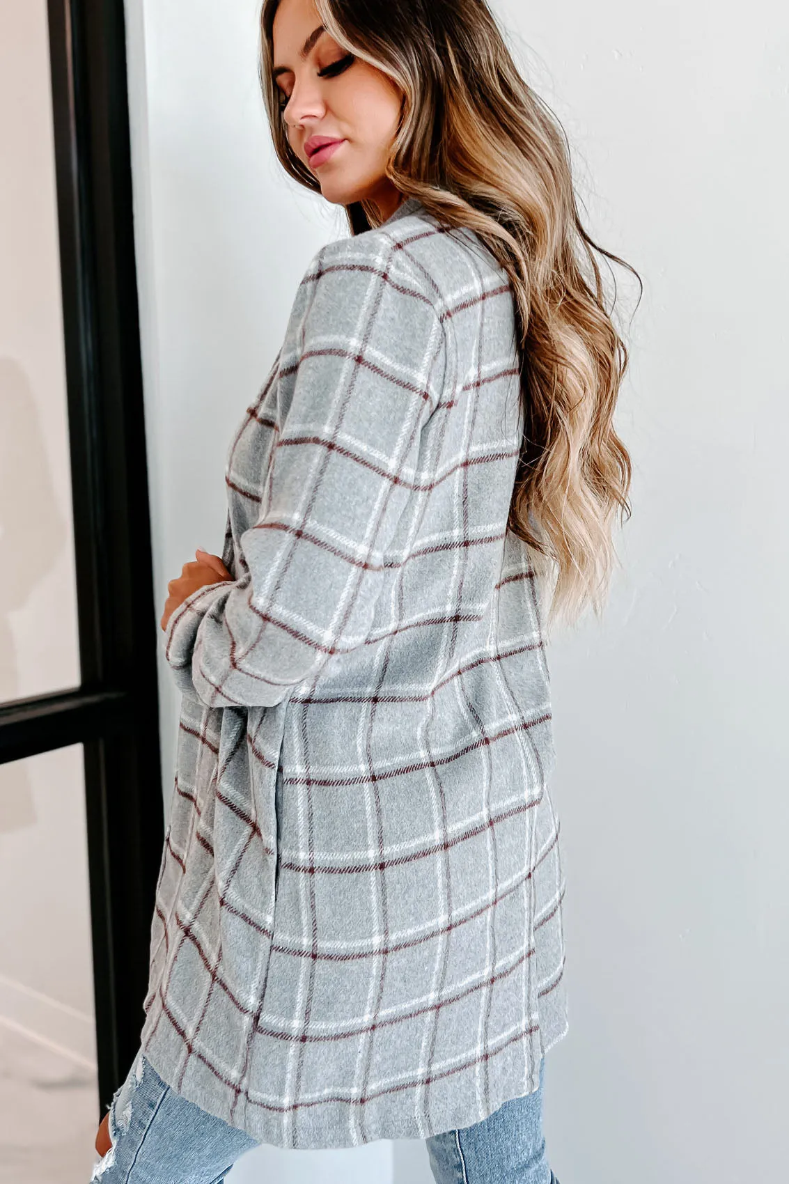 Fact Checker Plaid Open Front Coat (Heather Grey)