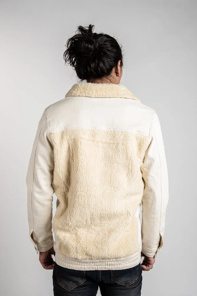 Furry Denim Jacket - Cream