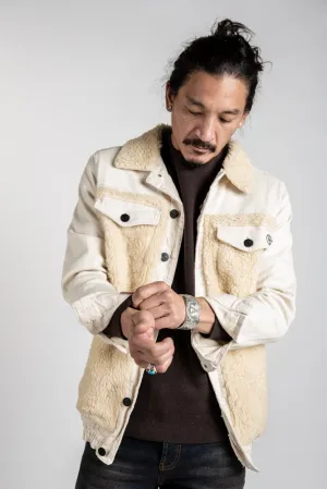 Furry Denim Jacket - Cream