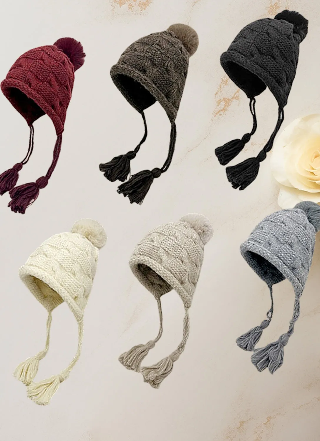 JCH903345 Chic Knitted Cozy Stylish Pom-Pom Tassel Hat