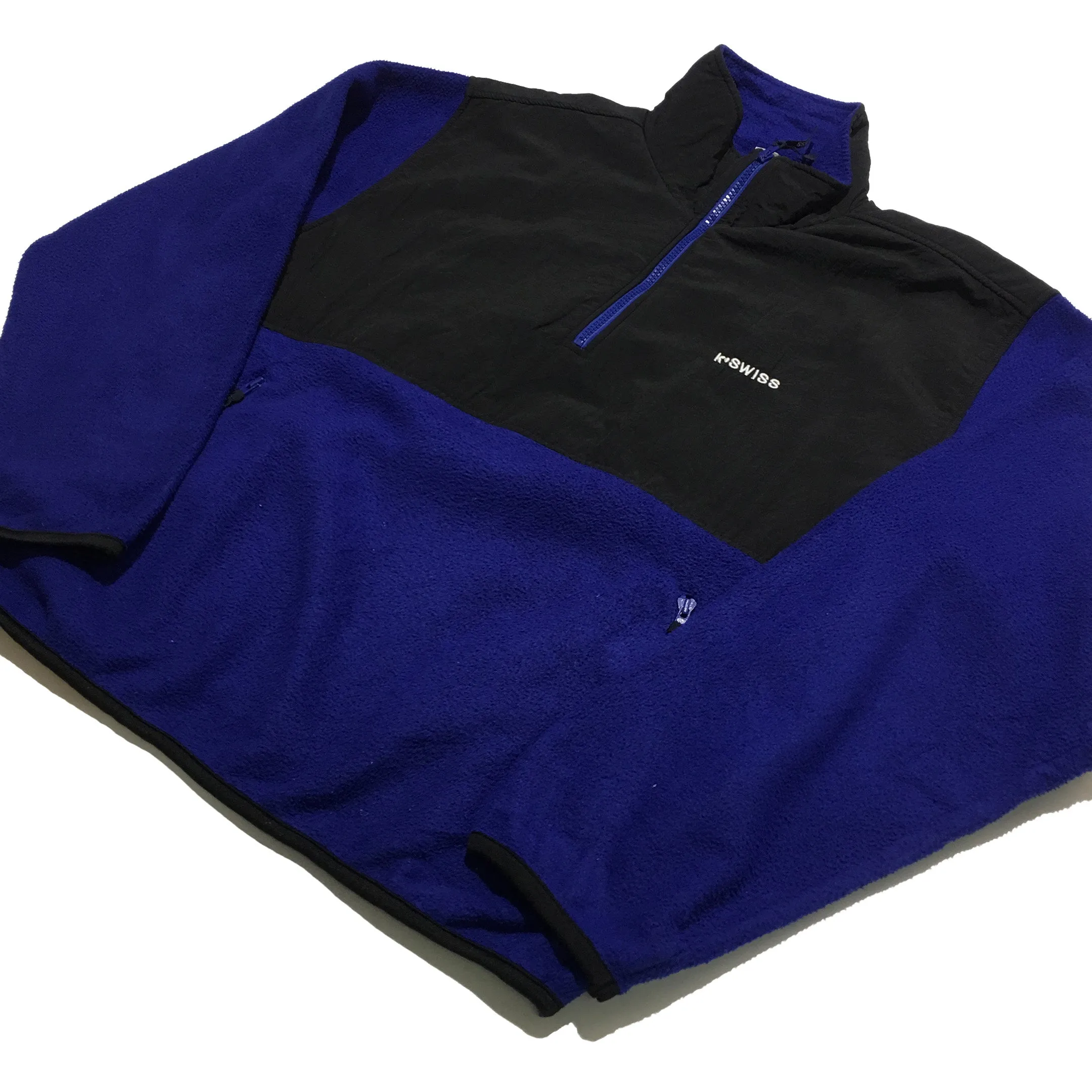K-Swiss Black Nylon and Blue Fleece Half Zip Jacket