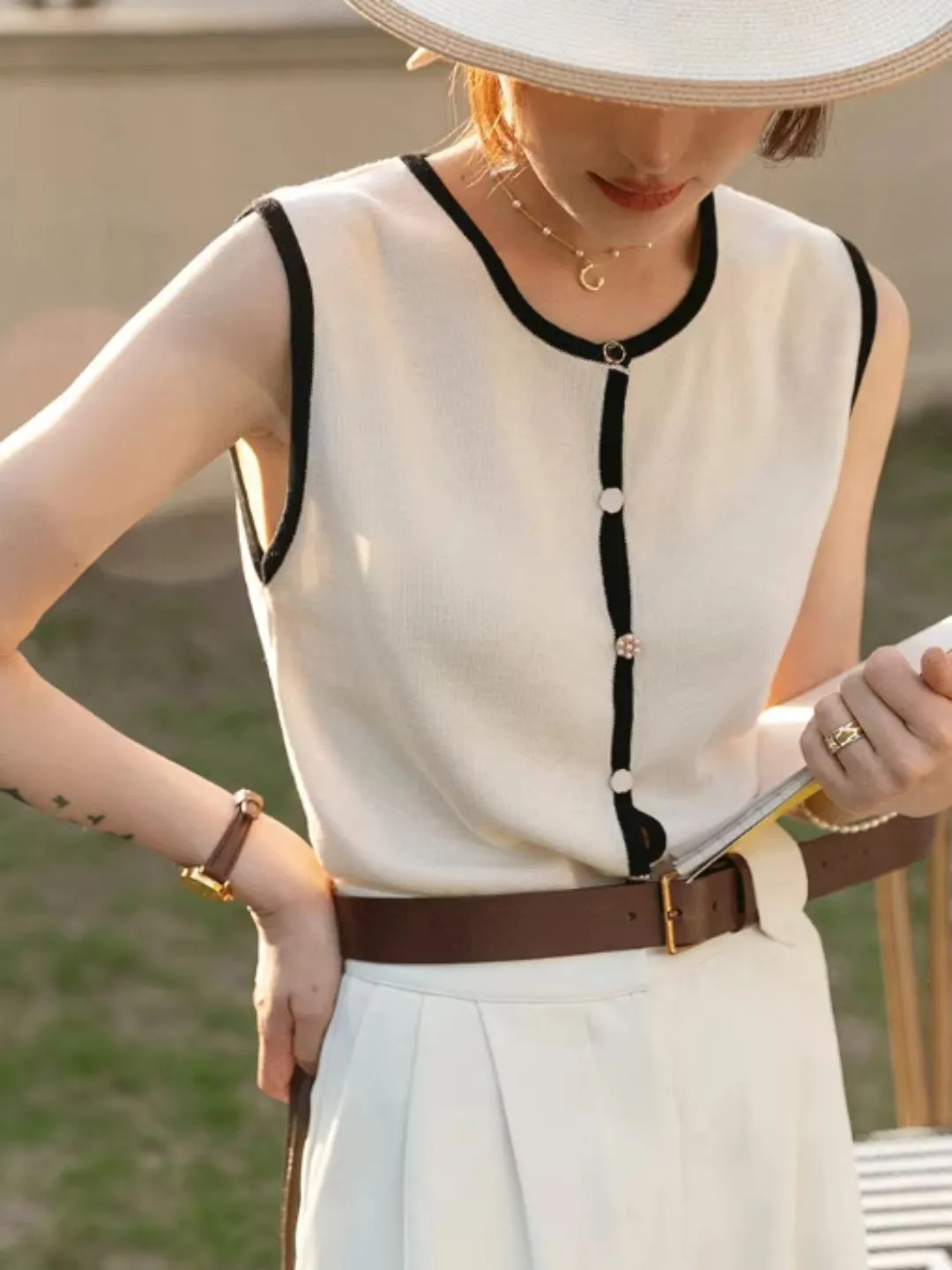 Knitted Sleeveless Cardigan Vest