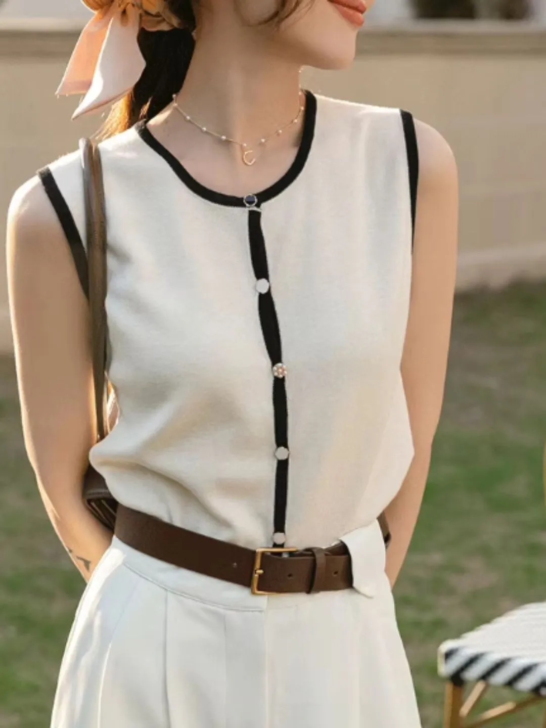 Knitted Sleeveless Cardigan Vest