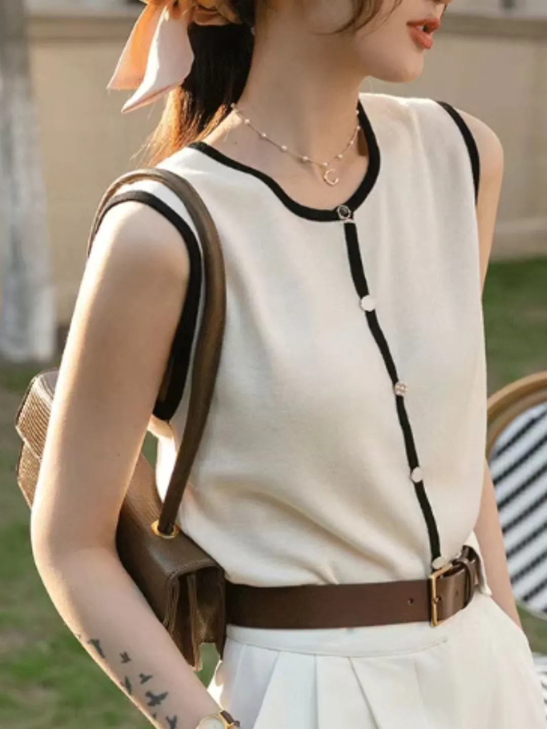 Knitted Sleeveless Cardigan Vest
