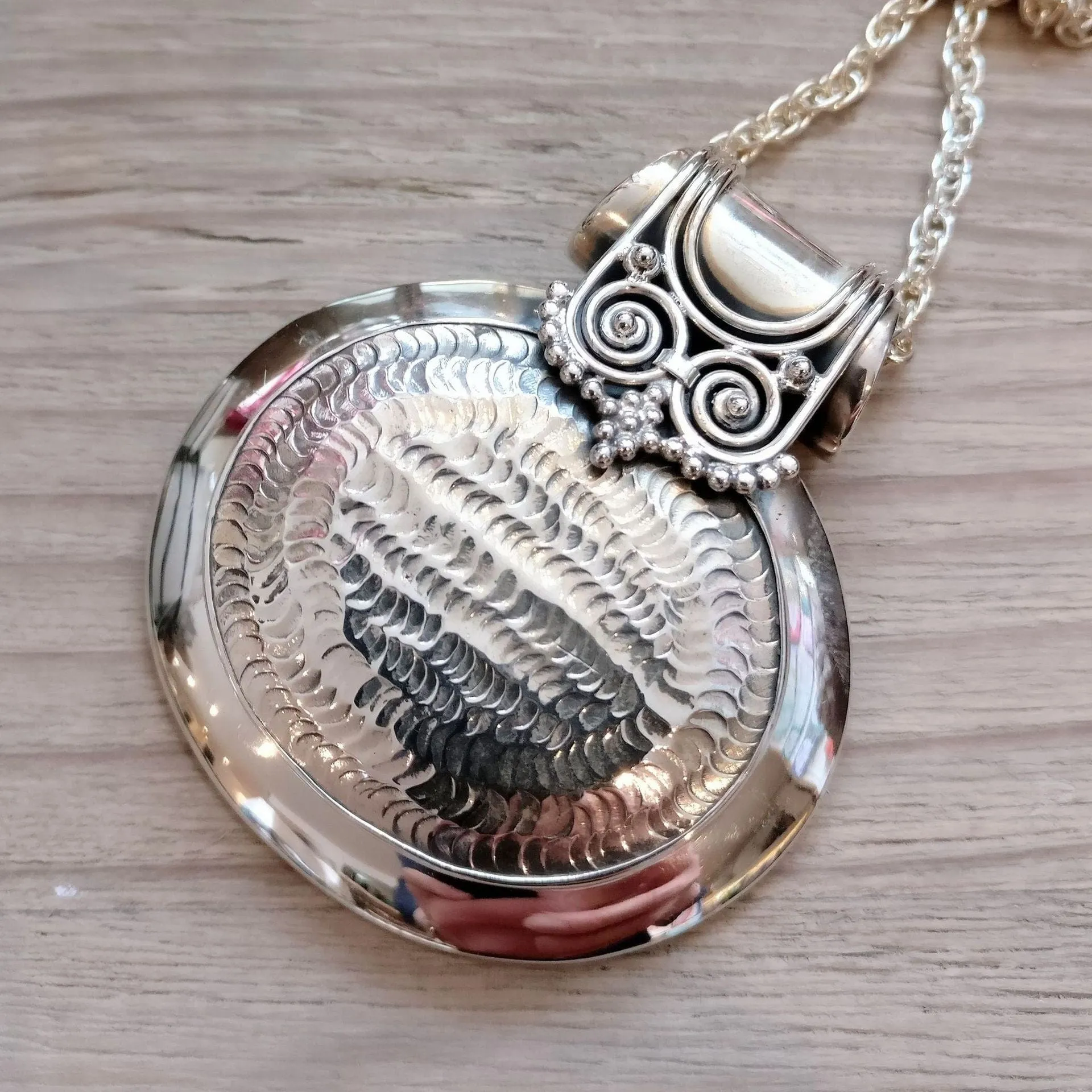 Large Oval Orante Solid Sterling Silver Pendant