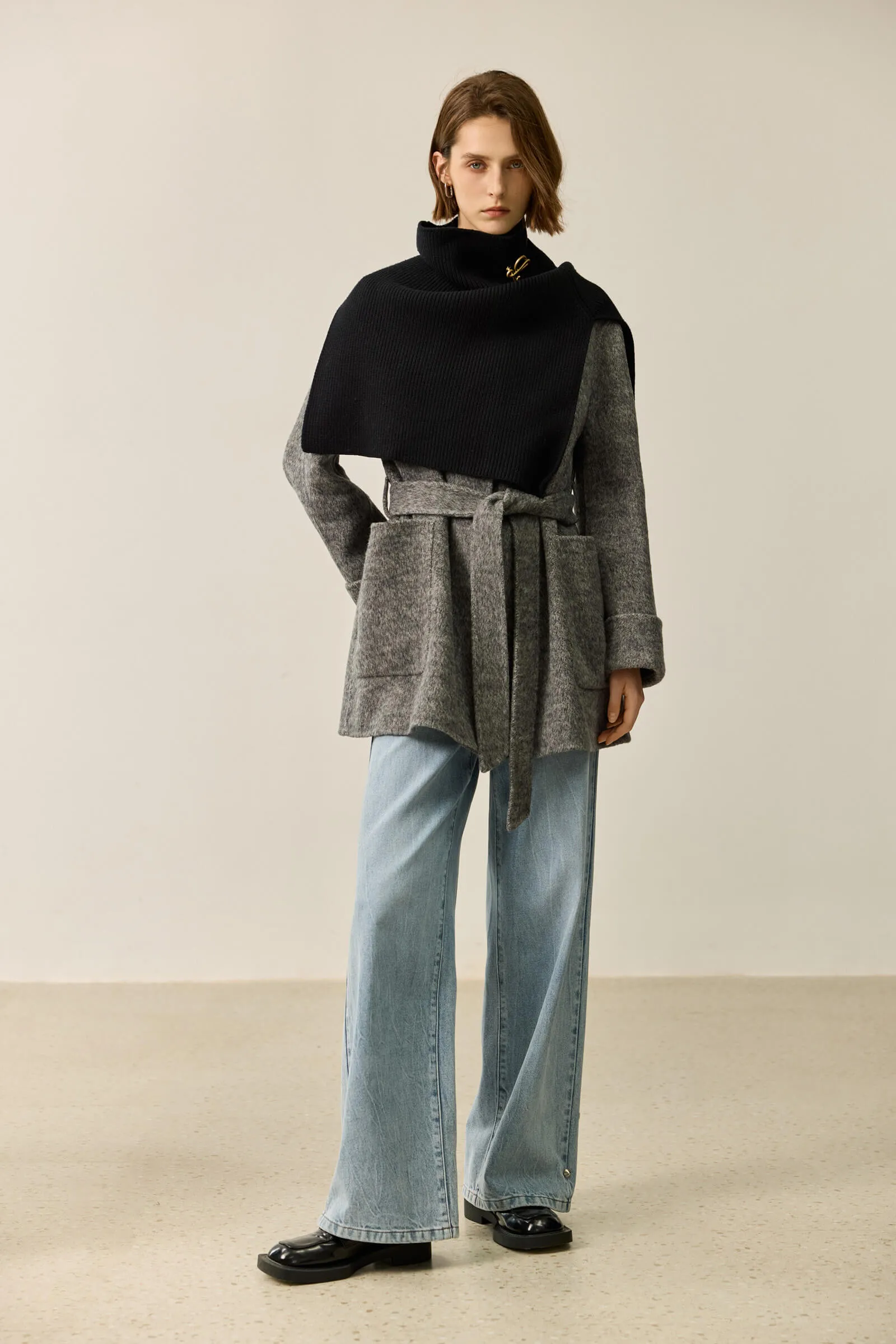 LILY Wool Detachable Scarf Double-Faced Coat