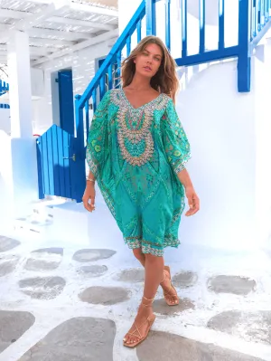 Lindsey Brown T Rhodes Silk Kaftan Aqua & Shell Print