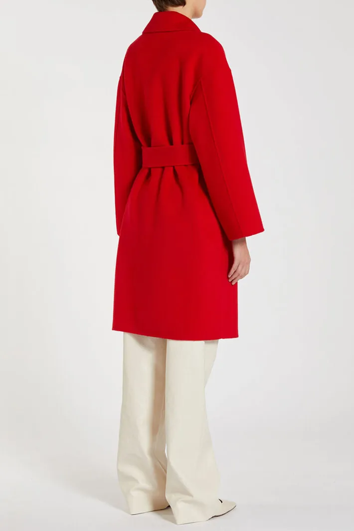 Marella Marna 2423016011200 Red Wool Coat With Belt