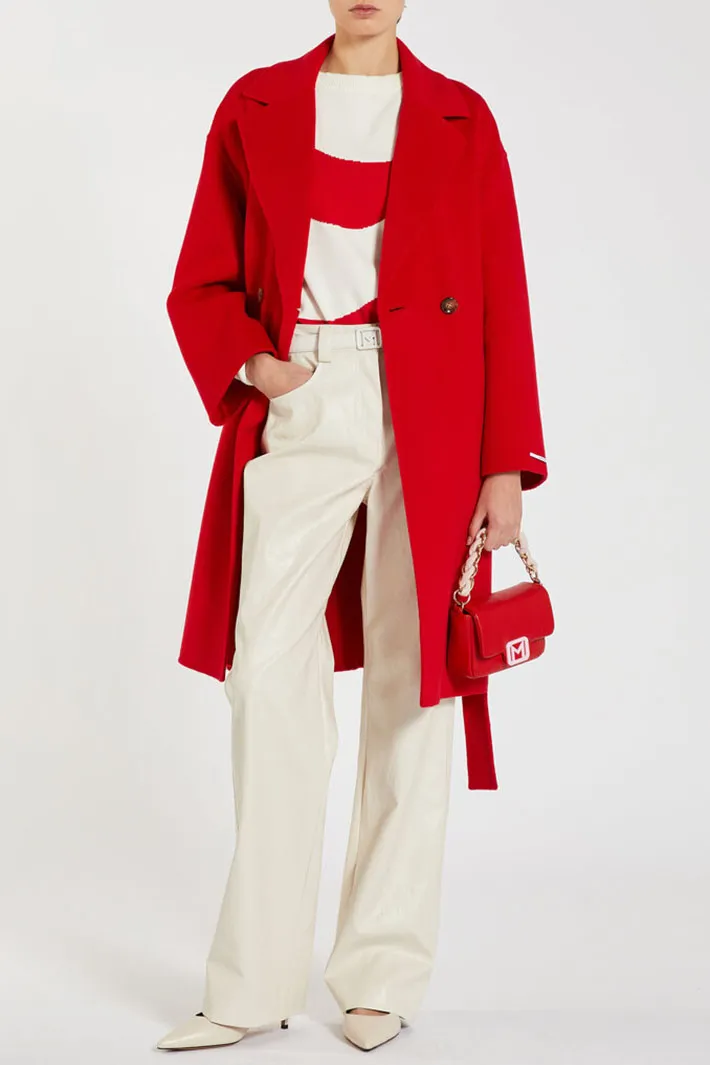 Marella Marna 2423016011200 Red Wool Coat With Belt