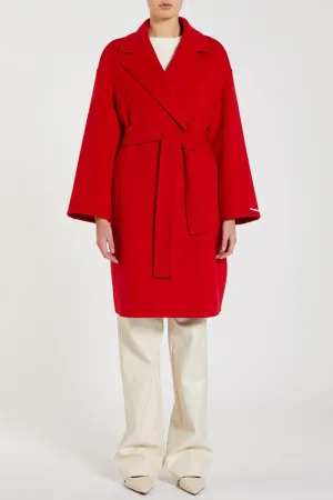 Marella Marna 2423016011200 Red Wool Coat With Belt