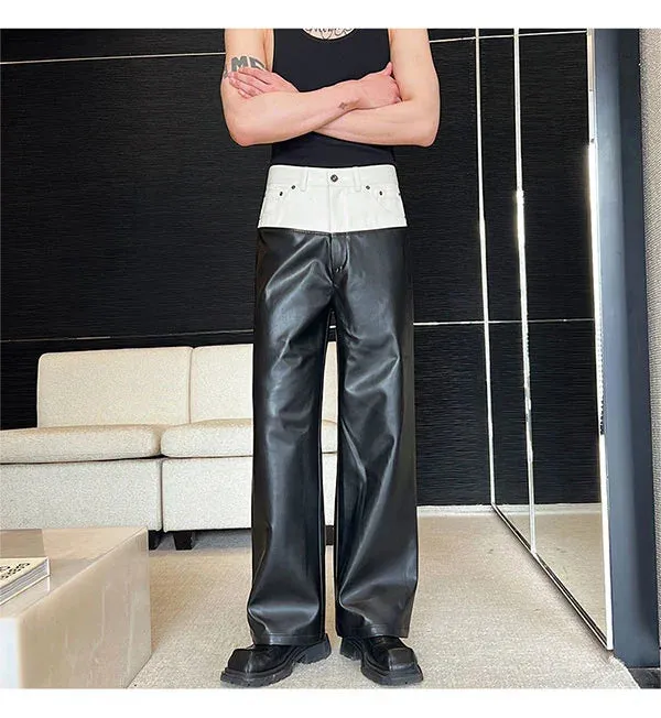 Men's Monochrome Faux Leather Pants