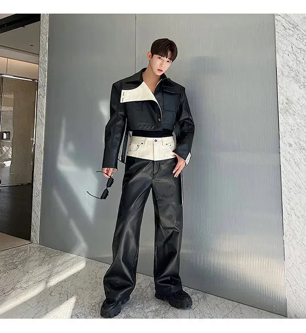 Men's Monochrome Faux Leather Pants