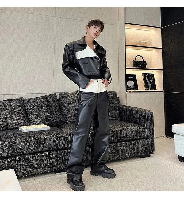 Men's Monochrome Faux Leather Pants