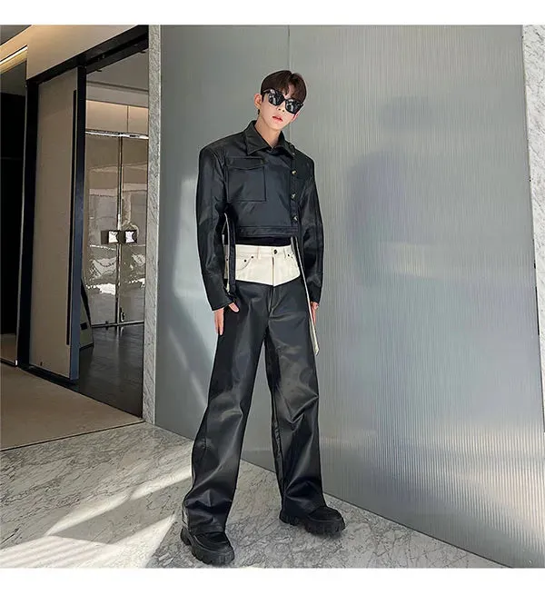 Men's Monochrome Faux Leather Pants