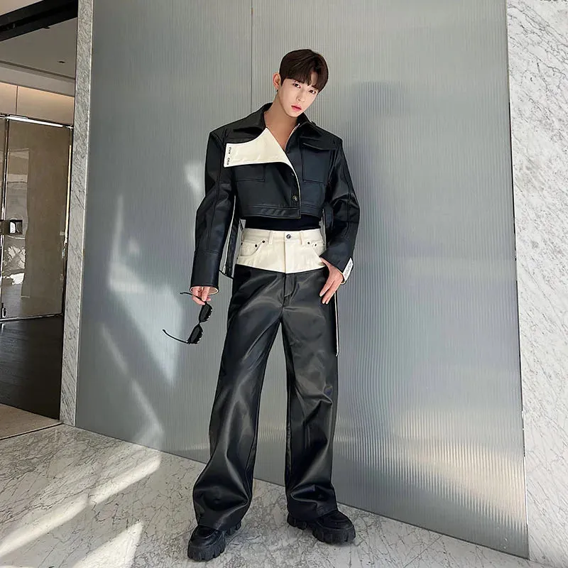 Men's Monochrome Faux Leather Pants