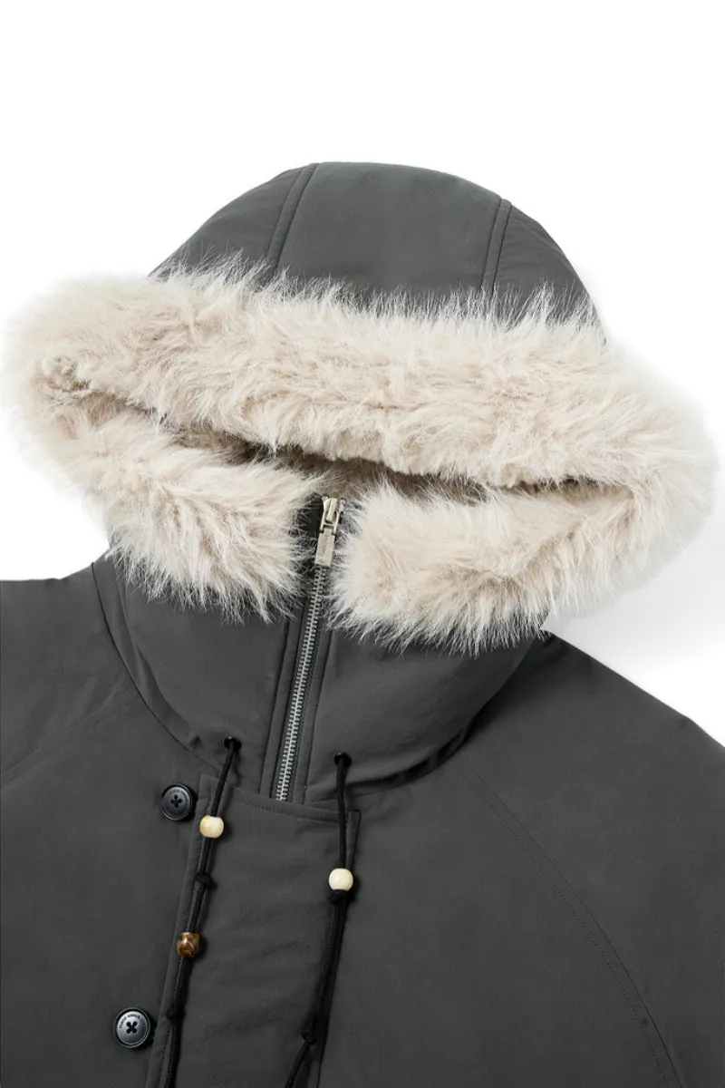 Mid-Length Hooded Parka Jacket with Faux Fur Trims