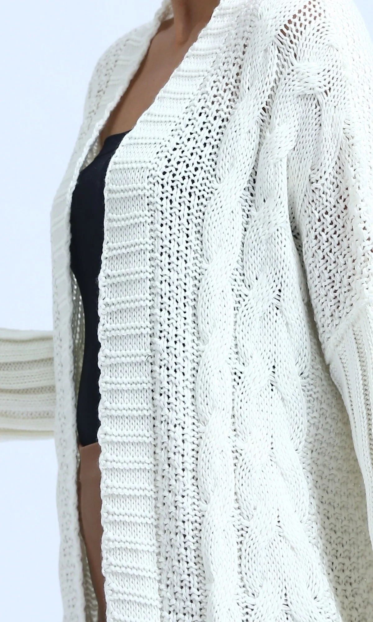 O192841 Long Sleeves Winter Knitted Cardigan - White