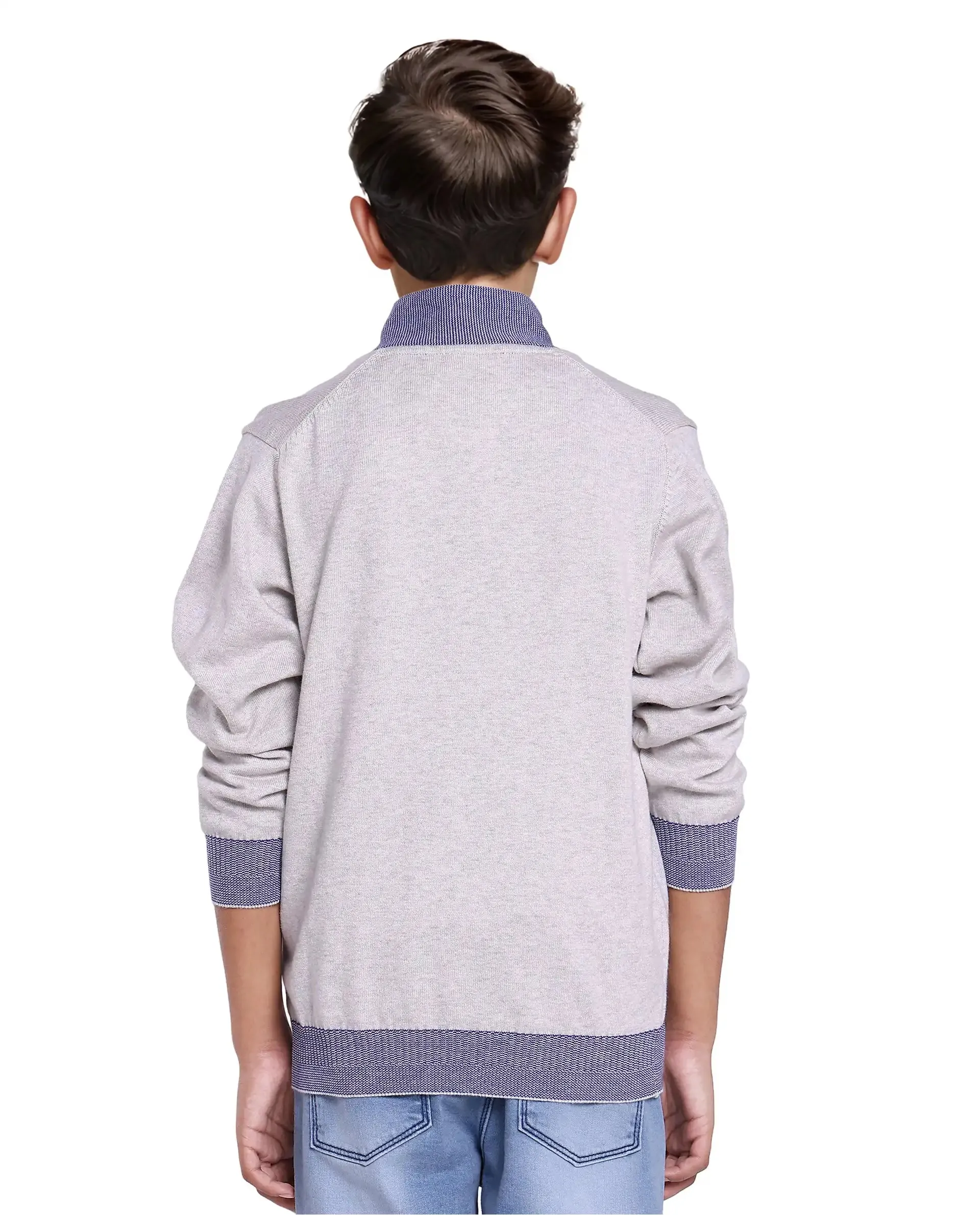 Rare Ones Kids Denv Melange Grey Full Sleeve Casual Zipper Regular Sweater
