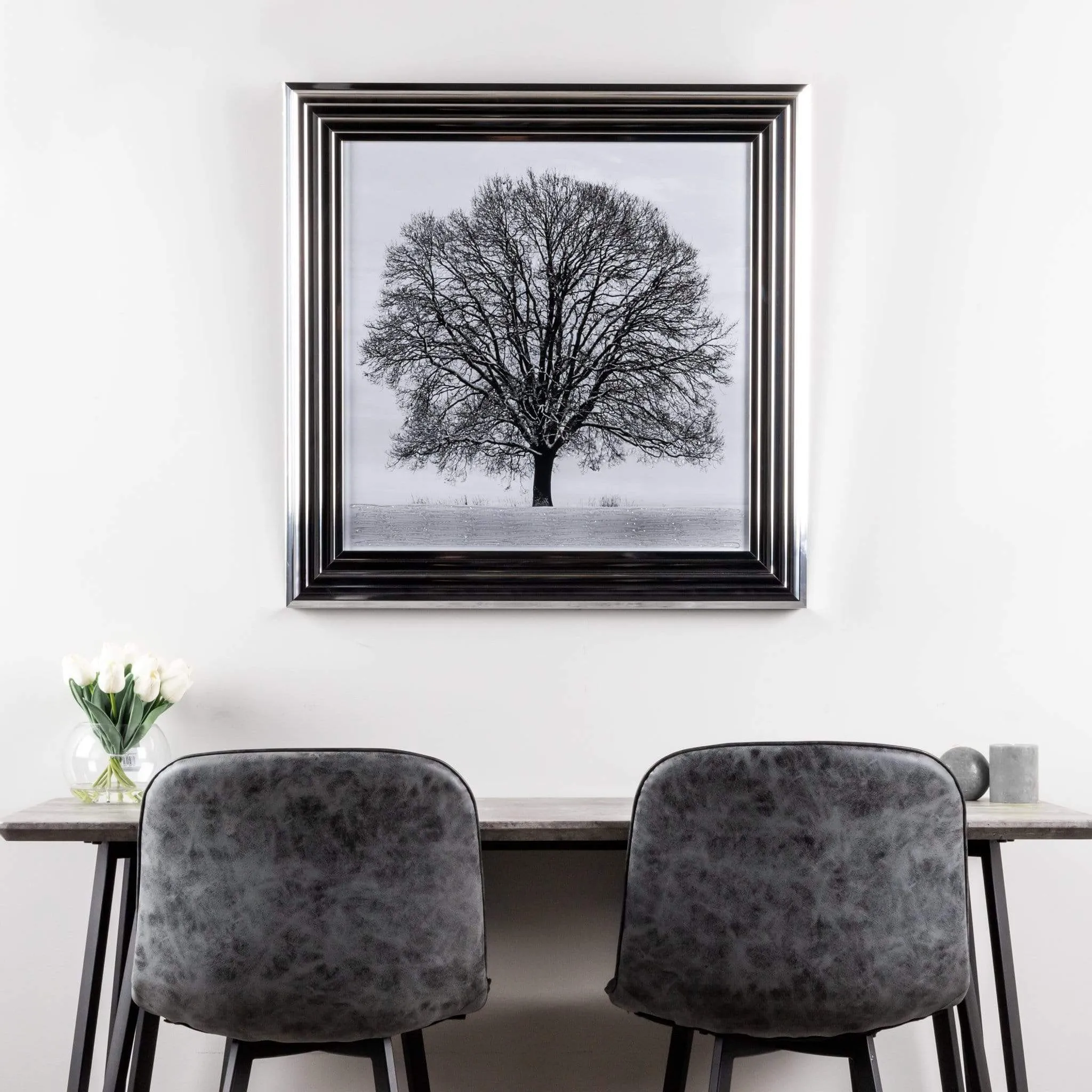 Shh Chrome Winter Tree Framed Picture 6868