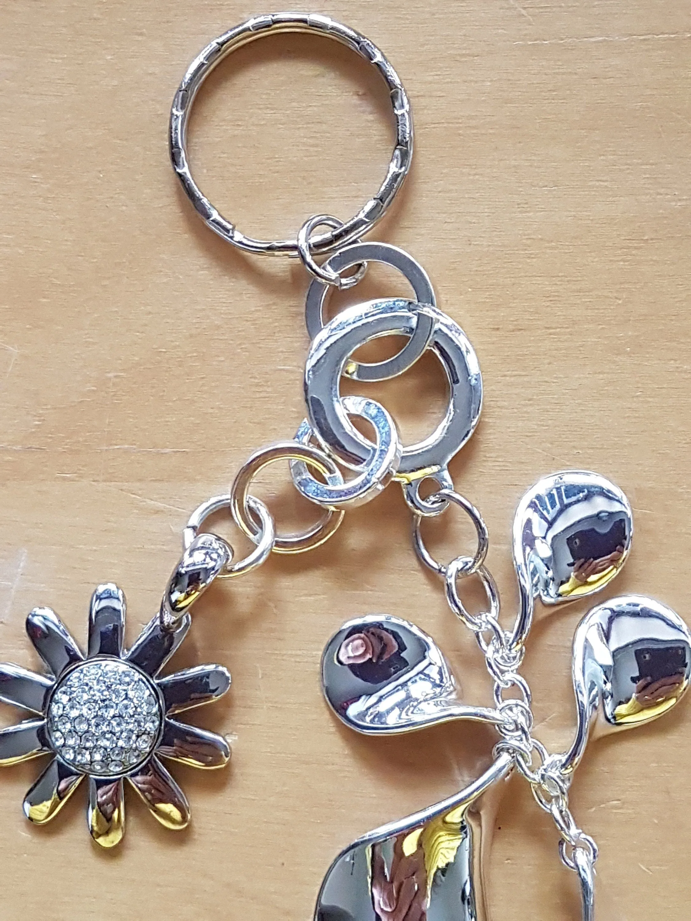 Silver Flower Leaves Silver Bag Charm