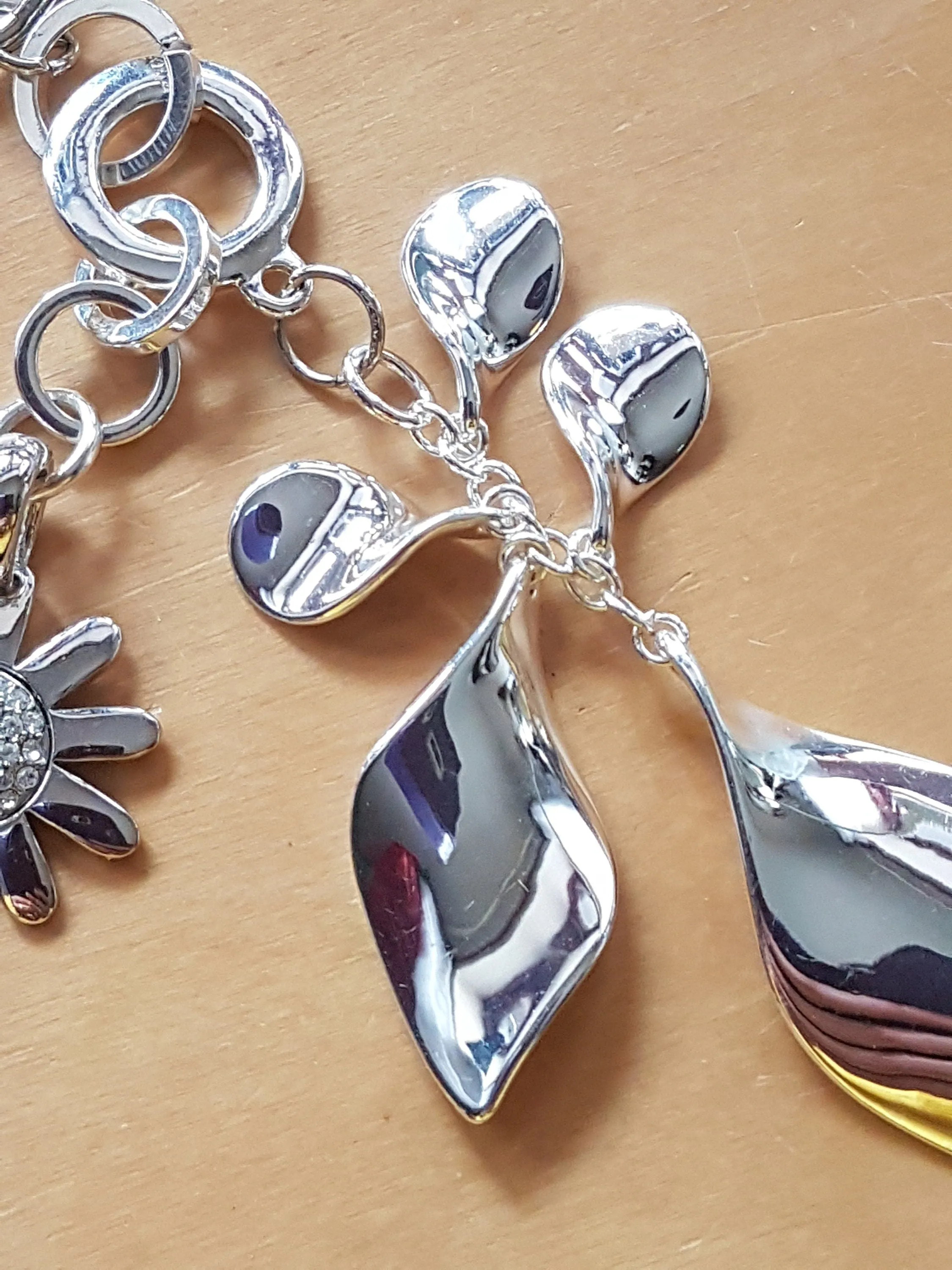 Silver Flower Leaves Silver Bag Charm