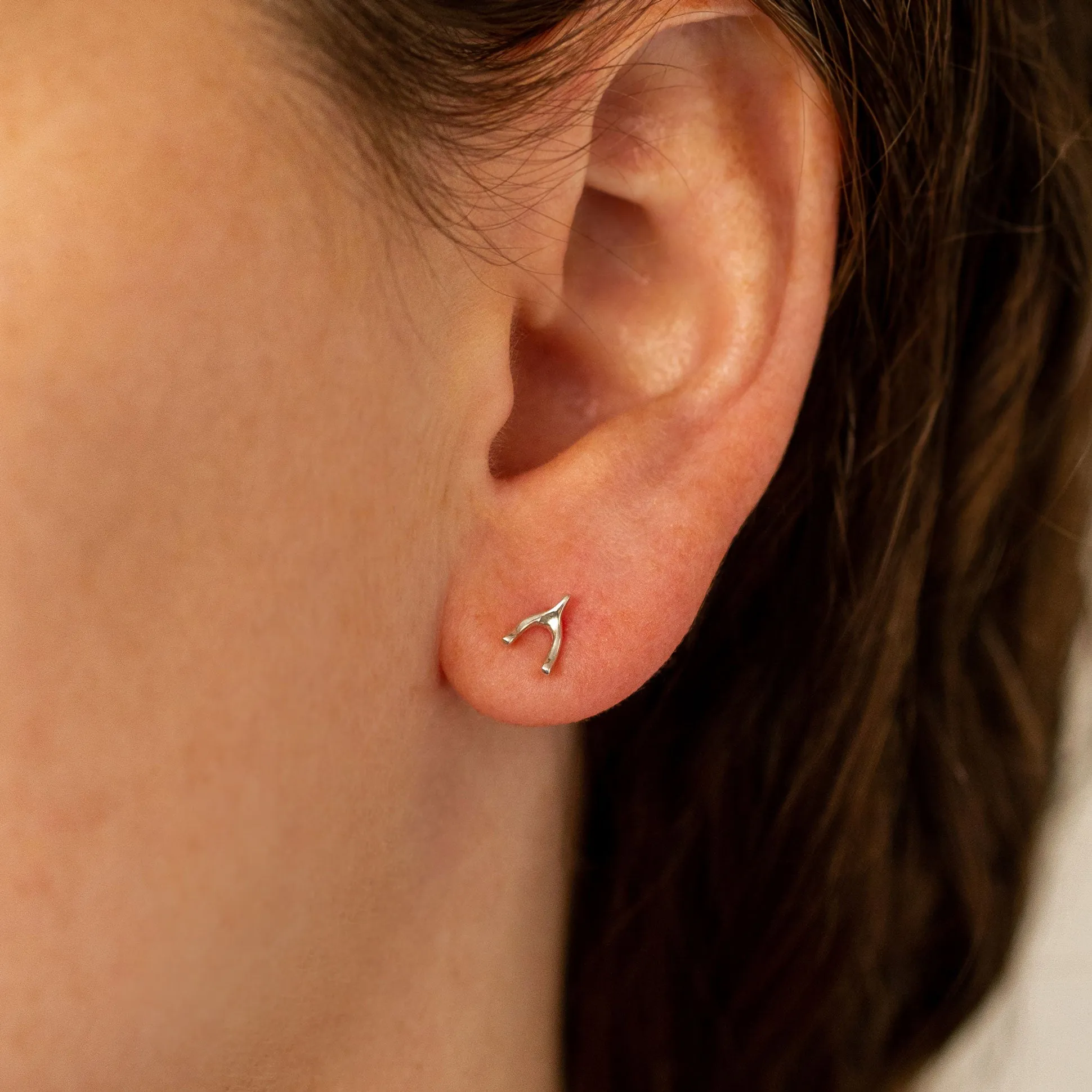 Silver Wishbone Stud Earrings