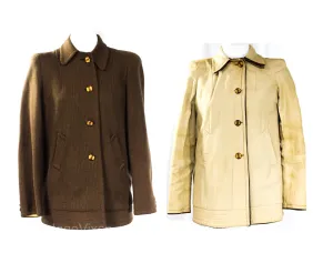 Size 6 1930s Reversible Coat - Authentic 30's Wool Tweed & Cotton Canvas Jacket with Art Deco Buttons - Rustic Ladies Work Wear - Bust 36