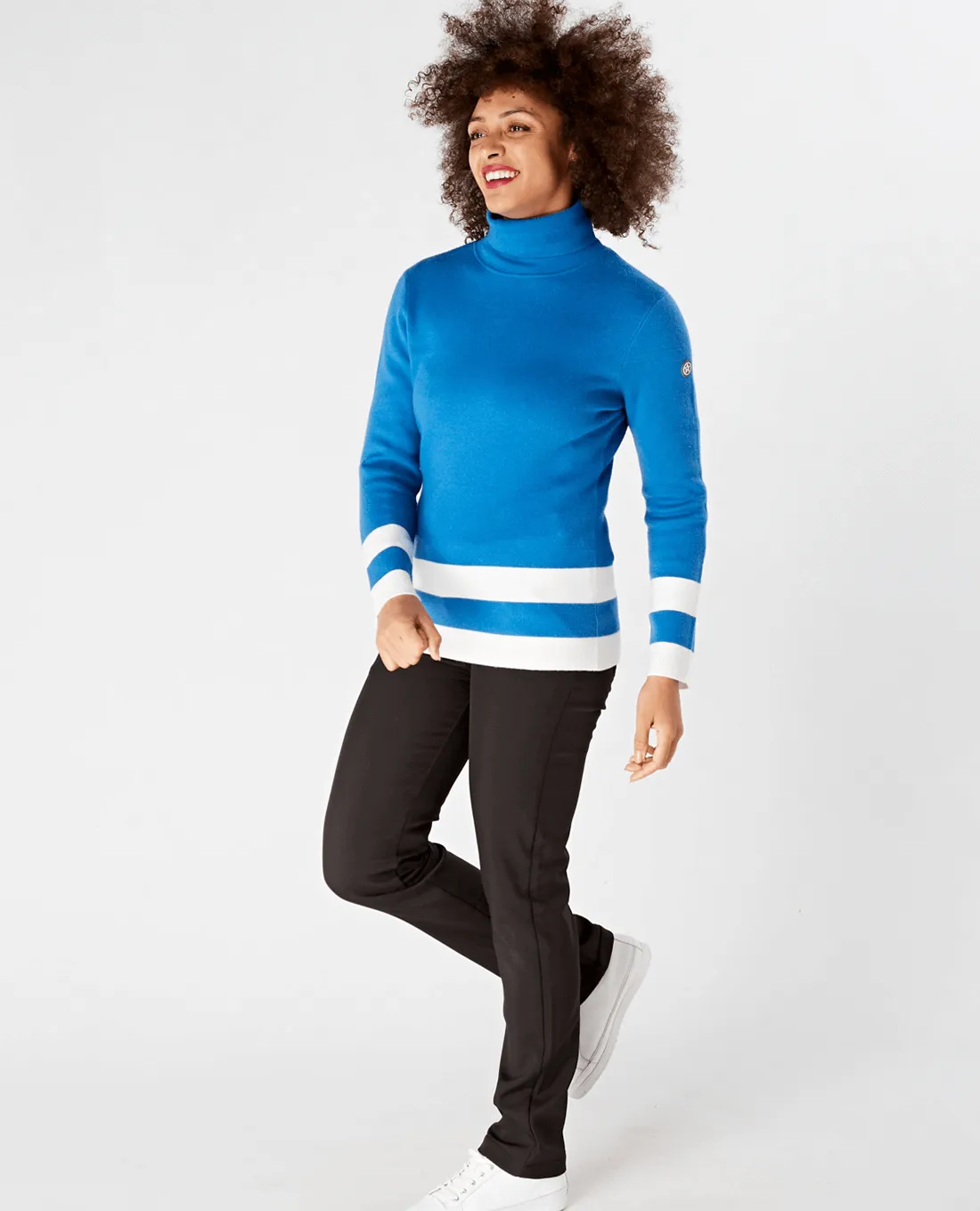 SIZE XL - SWING OUT SISTER Cedar Sweater Lapis Blue/White