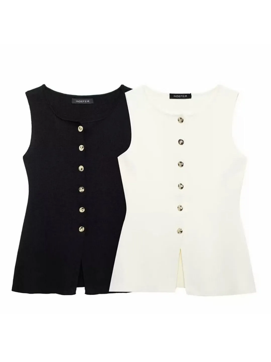 Sleeveless Button-up Vest Top