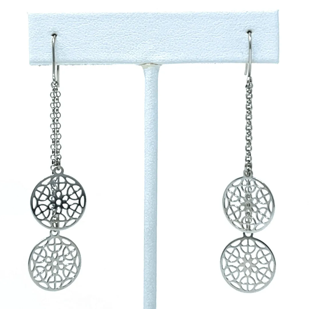 Sterling Silver Chain Circle Filigree Dangle Earrings