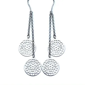 Sterling Silver Chain Circle Filigree Dangle Earrings